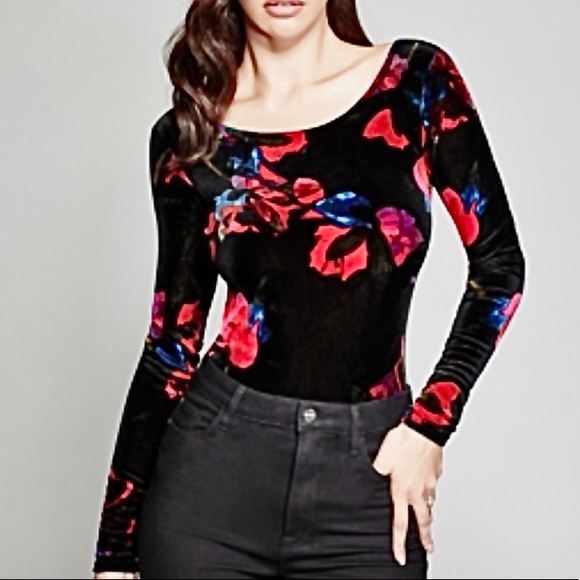 🌺 NWOT Marciano Floral Velvet Bodysuit - Picture 1 of 2